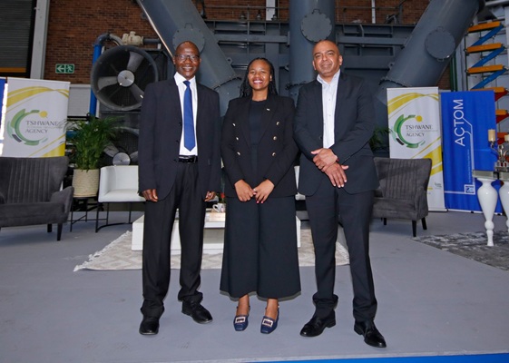 Andries Mthethwa Chairman of ACTOM Dr Nasiphi Moya Executive Mayor of Tshwane Mervyn Naidoo ACTOM Group CEO at the reopening of the SSPM facilityjpg