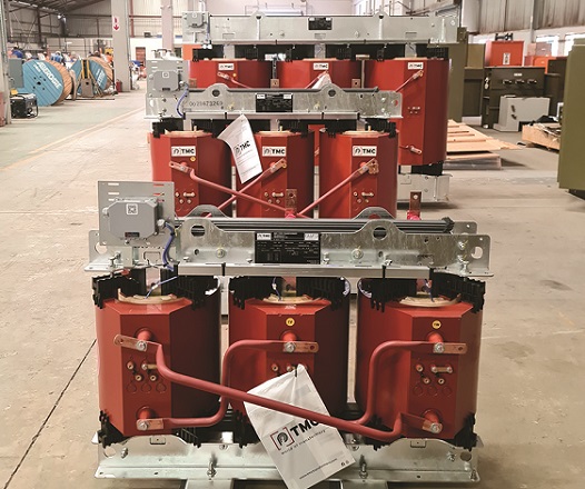 Dry type transformers in the assembly line to be installed in a containerised substation solution at Trafo Power Solutions